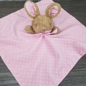 MTY International Brown & Pink Polka Dot Bunny Rabbit Rattle Blanket Lovey SATIN